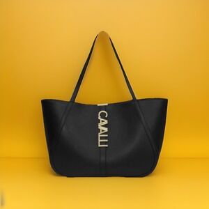 NWT Cavalli Class Large Sandra Shopper‎ Tote Bag Gold / Black Vegan Leather $118